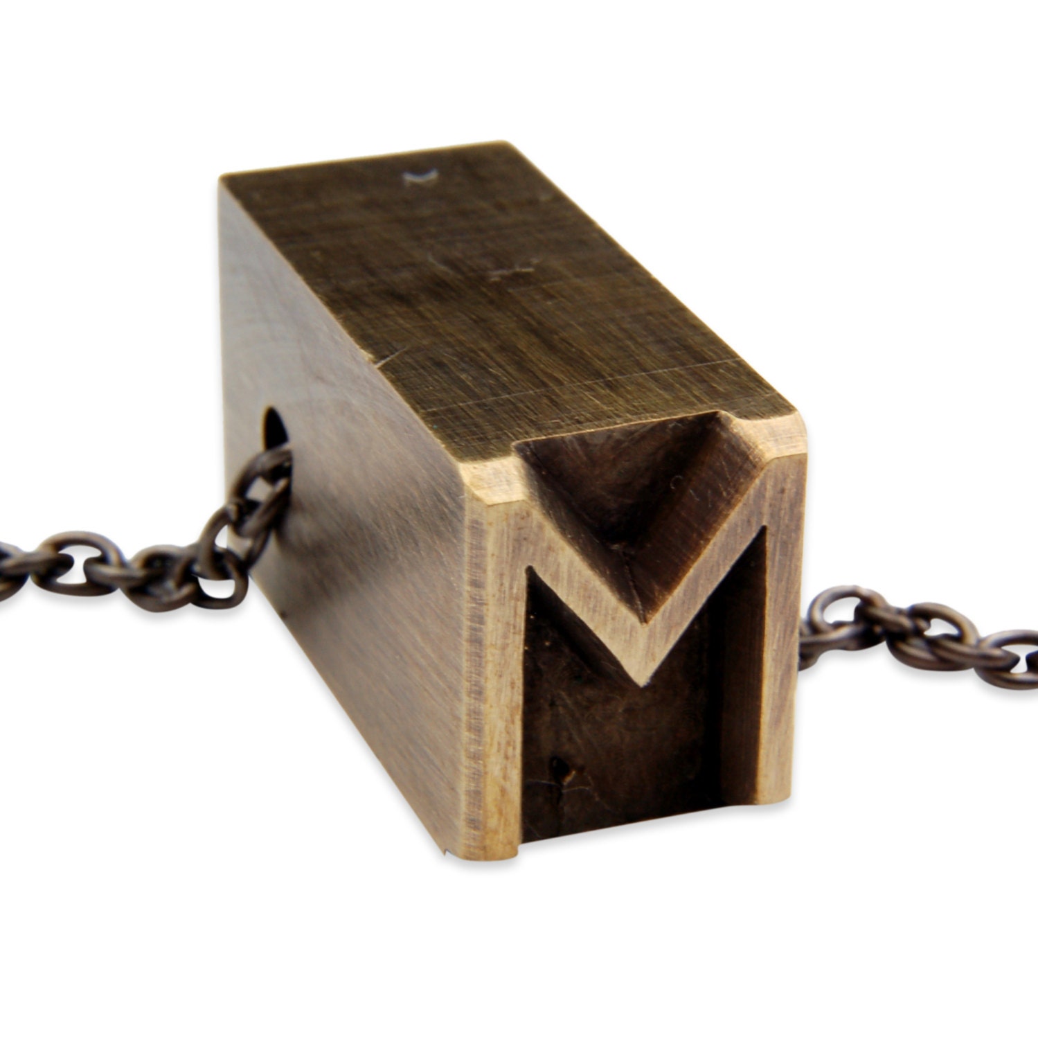Letter M  Letterpress Necklace - Brass Initial Personalized - Other Letters Available