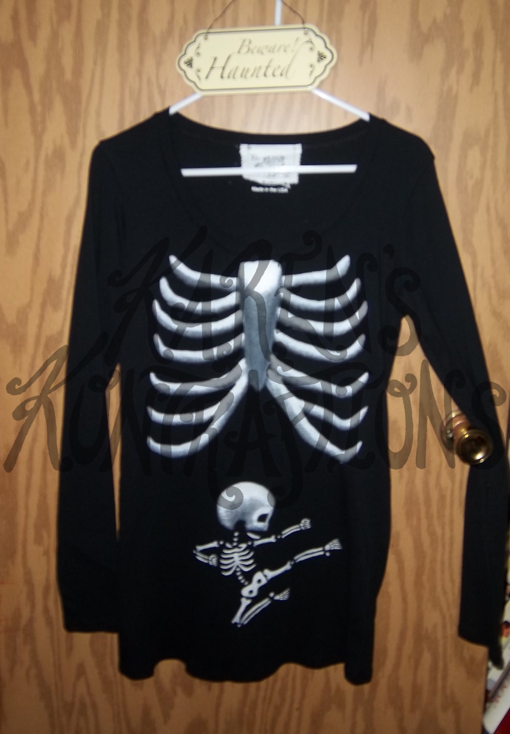 Long Sleeve - Ninja Skeleton Baby (with Moms Ribs) Maternity Tee Shirt
