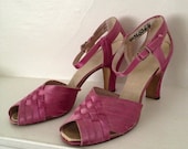 1930s Rose Pink Braided Satin Evening Sandal Heels /AS IS