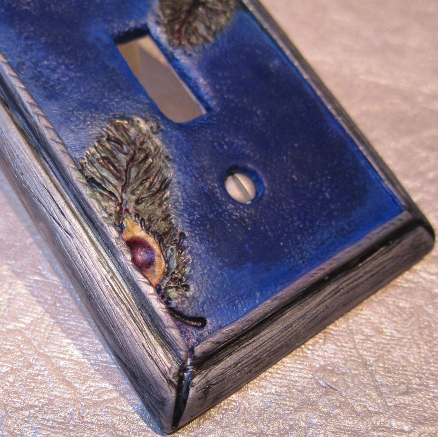 Bright blue peacock light switch plate cover