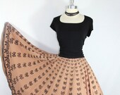 1950s Circle Skirt - Vintage Mocha Cotton with Black Flocked Graduating Bows