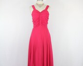 1940s Long Dress - Hot Pink Silk Chiffon Full Length Wedding Party Prom Gown