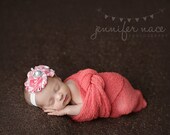 Pink striped chiffon headband, baby headband, adult headband, infant headband, child headband