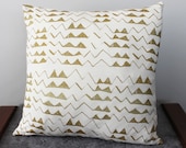 Hand Printed 'Mountain' Pillow in Gold on Creme