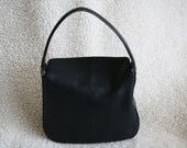 VINTAGE COACH 9181 Button Snap Flap Top Black LEATHER Hand Bag Tote
