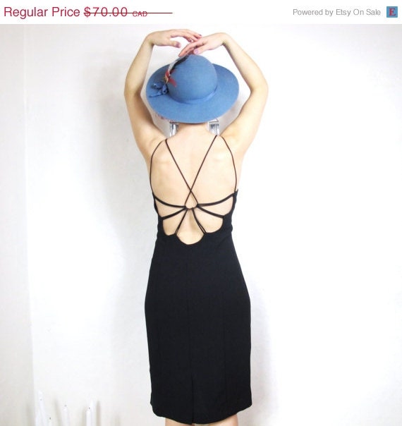 20% OFF VACATION SALE 90s Black Widow Strappy Cage Cut Out Sexy Back Dress (L)