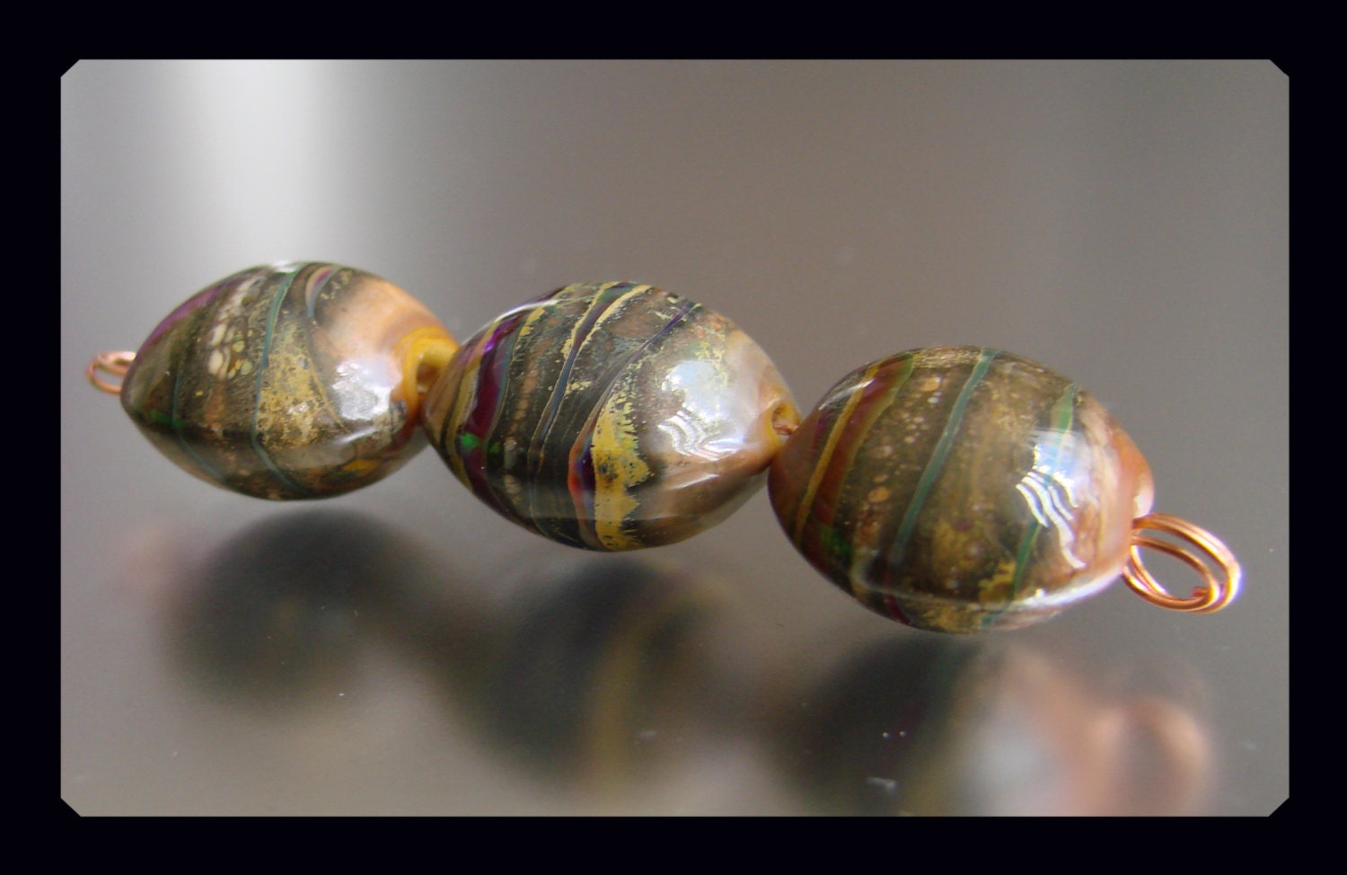 Metallic Moss - Lentil lampwork bead set