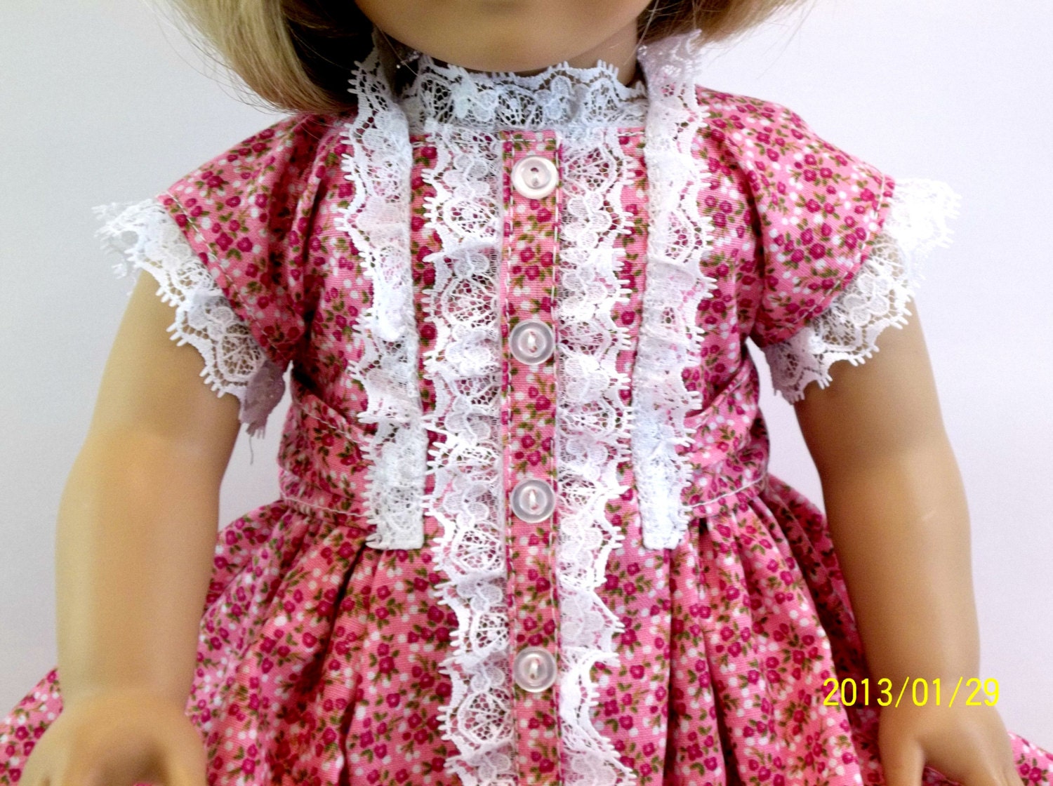 American Girl 18 inch Doll Dress Lacy Pink Floral Vintage Style Doll Clothes Toys