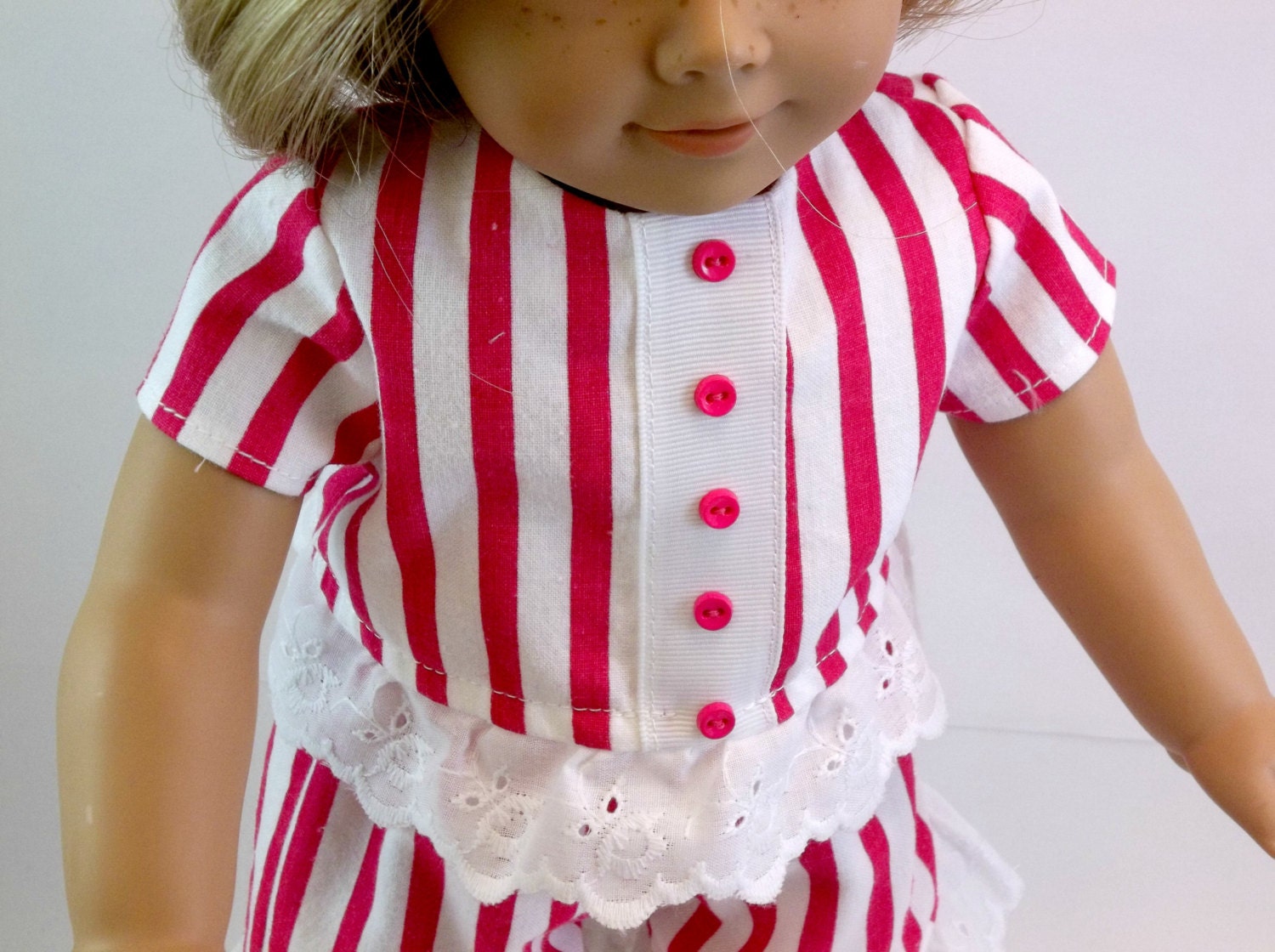 Summer Play Suit for American Girl 18" Dolls Fuschia and White Striped Top Shorts Doll Clothes Toys