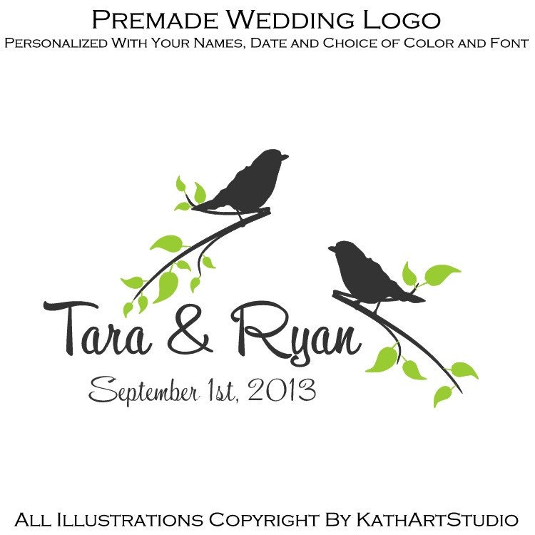 Premade Wedding Anniversary Logo Design perfect for embellishing invitations, napkins, photo DVD, and more 24 Love Birds