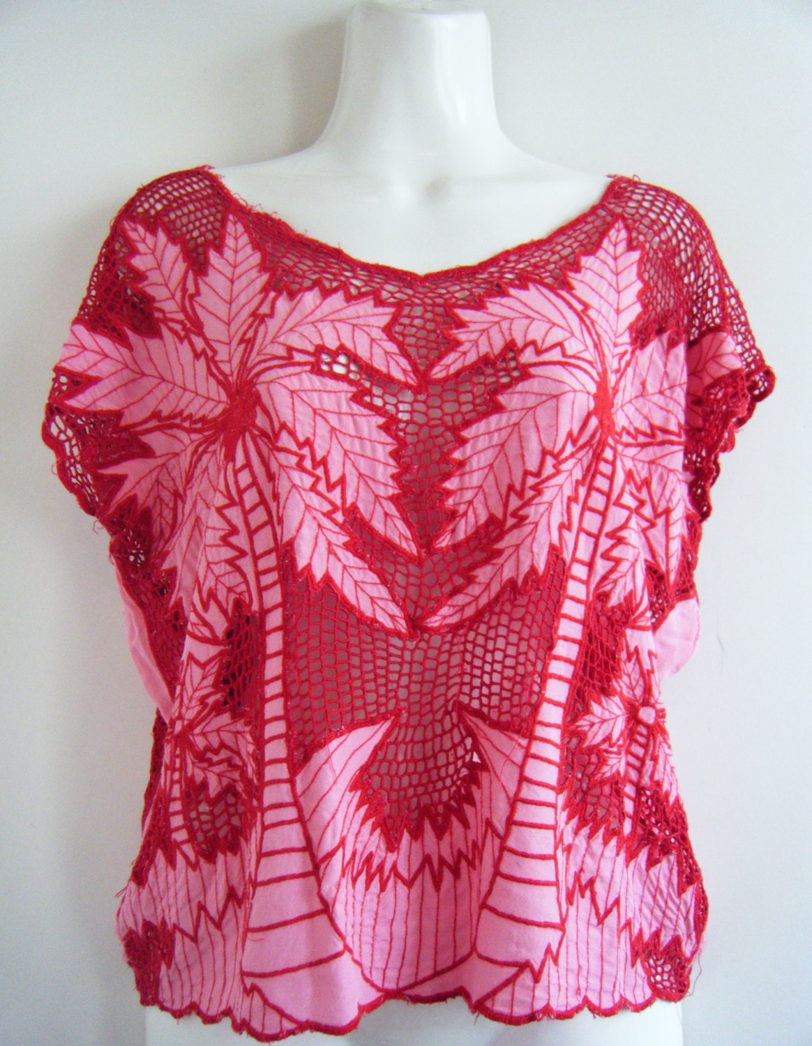 the best 80s BALI cutwork top / palm trees mesh blouse, size m