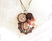 Peach ribbon rose Victorian pendant