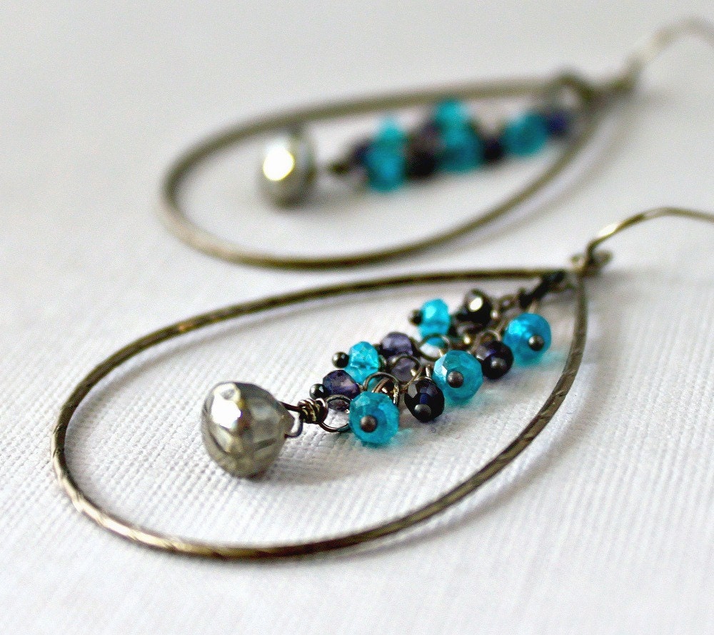 Ombre Blue Earrings, Labradorite Jewelry, Quartz, Iolite, Indigo Blue, Teal, Gray, Constellation, Galaxy