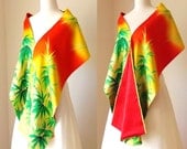 Vintage KIMONO Wedding shawl GEISHA bamboo vermillion green yellow gold free size ready to ship