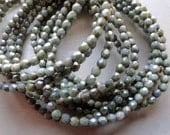 3mm Fire Polished Beads - Grey Green Picasso - Faceted Rounds - Czech Glass Beads