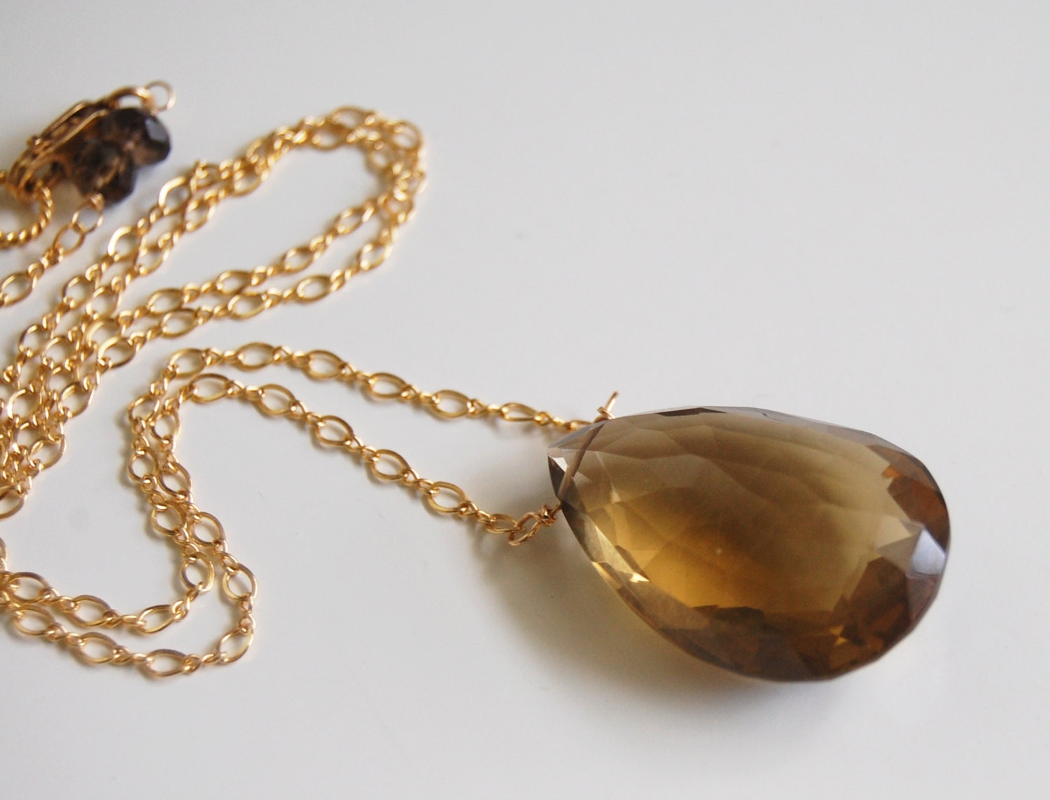 Gemstone Beer Quartz Pendant Necklace on Gold Filled Chain