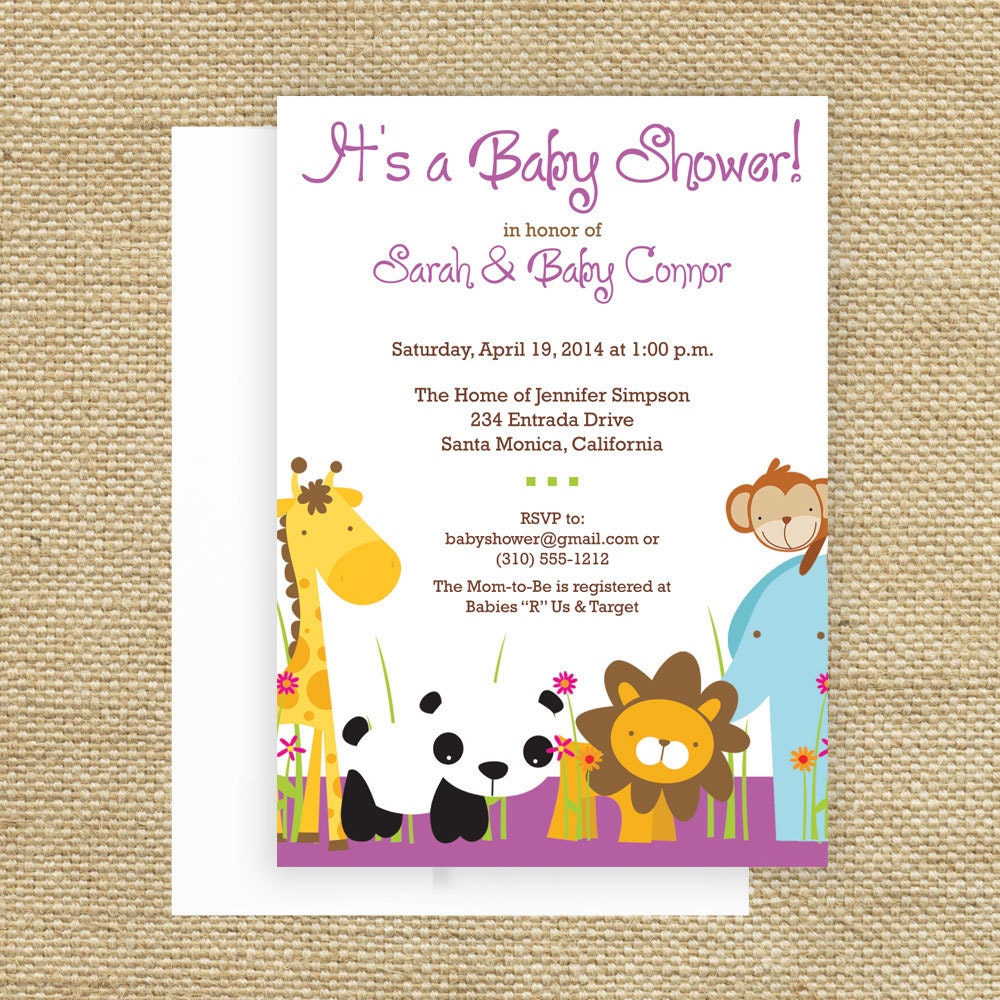 Printable Baby Shower Zoo Animals Party Invitation Digital File for Self-Print