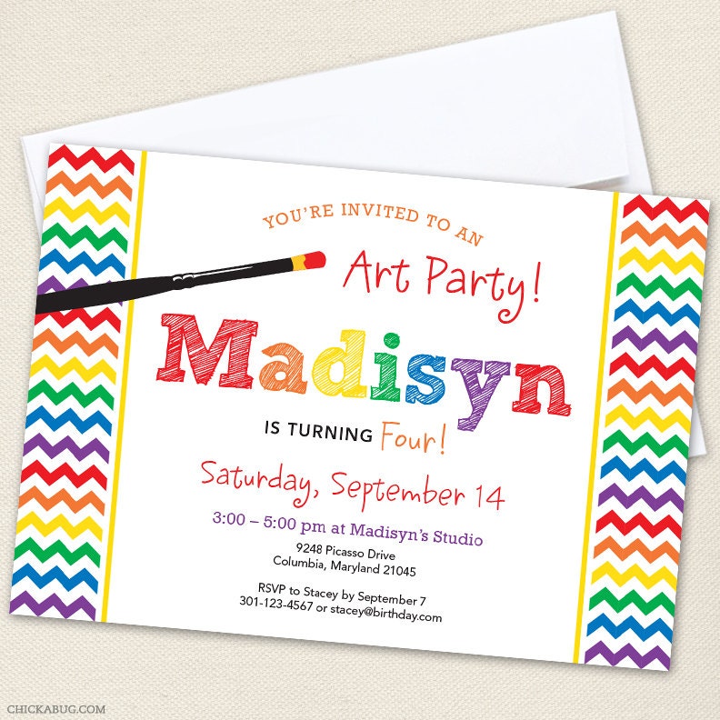 Art party - Set of 15 custom invitations - Printable file also available
