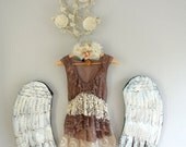 Memorial Day Sale Boho lace top, cocoa, tea stained gypsy cowgirl shirt, shabby ruffle, romantic clothing, country, altered couture true re