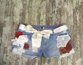 Romantic shorts, shabby embellished denim, boho, summer clothes, cottage floral, rustic rose, women's, juniors, true rebel clothing, 11