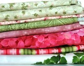 Green and Pink Floral Fabrics - Destash