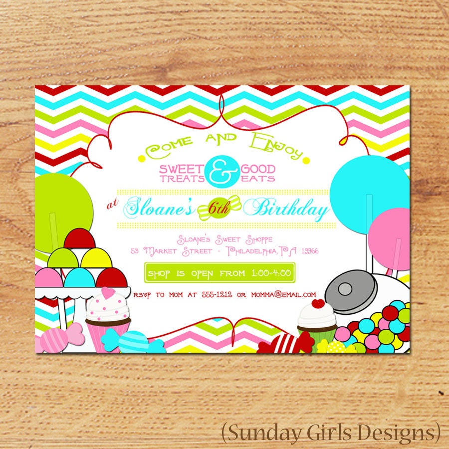 Printable Candy Shop Birthday Invitation-Digital Custom Card-Sweet Shoppe
