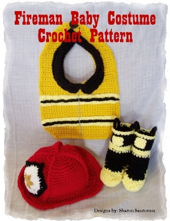 Fireman Baby Bib, Hat and Bootie Crochet Pattern PDF - INSTANT DOWNLOAD.