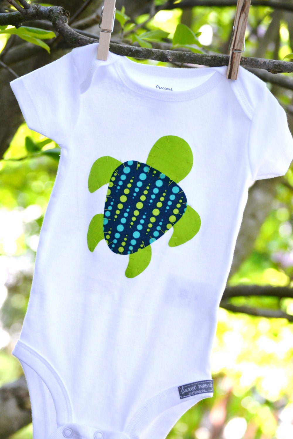 PREPPY TURTLE Applique in Lime Green and Navy Dot Onesie Bodysuit Great Baby Shower Gift or Birthday Shirt