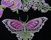 Butterfly Lace Pink Green Hand Dyed Venise Lace Embellishment Applique