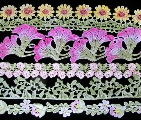 Lace Flower Trim Hand Dyed Venise Lace Crazy Quilt Inspiration Kit