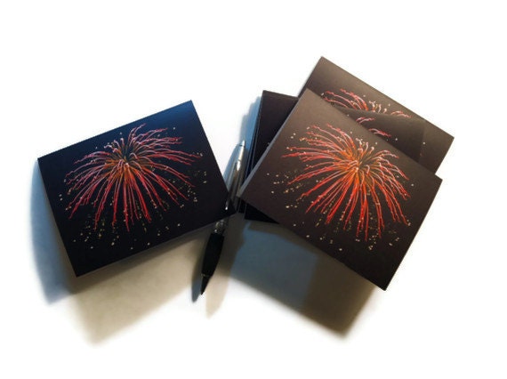 Abstract Modern Art Photography Explosion Neon Pink and Gold Fireworks Invitations Stationery Thank You Blank Card - Set of 6 w/ Envelopes
