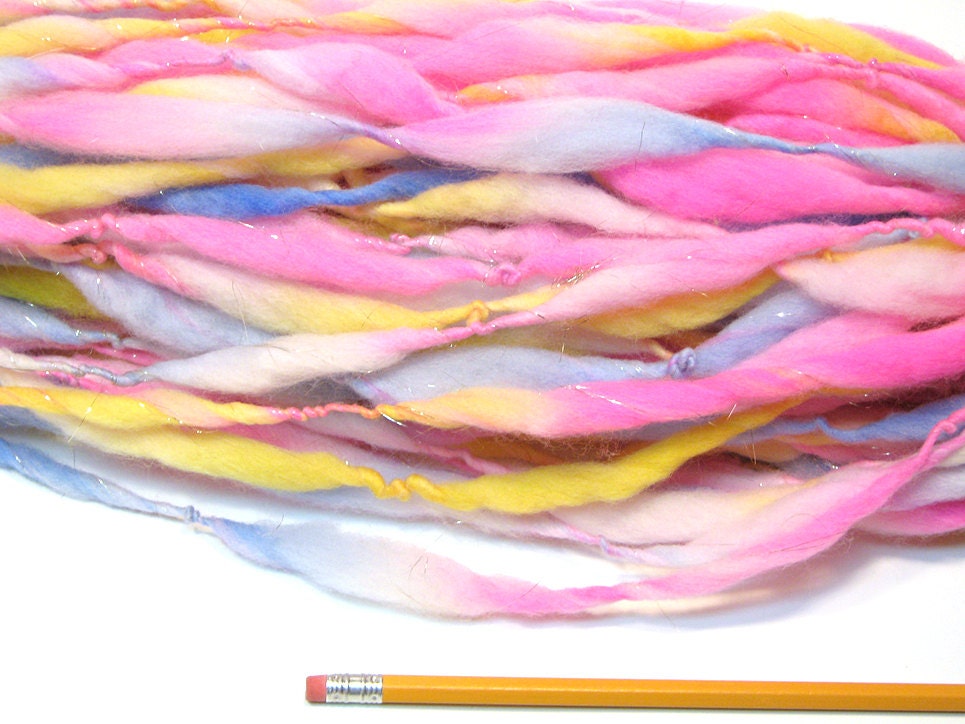 Sparkly handspun super bulky yarn in thick and thin merino wool and gold angelina - 44 yards, 2.2 ounces