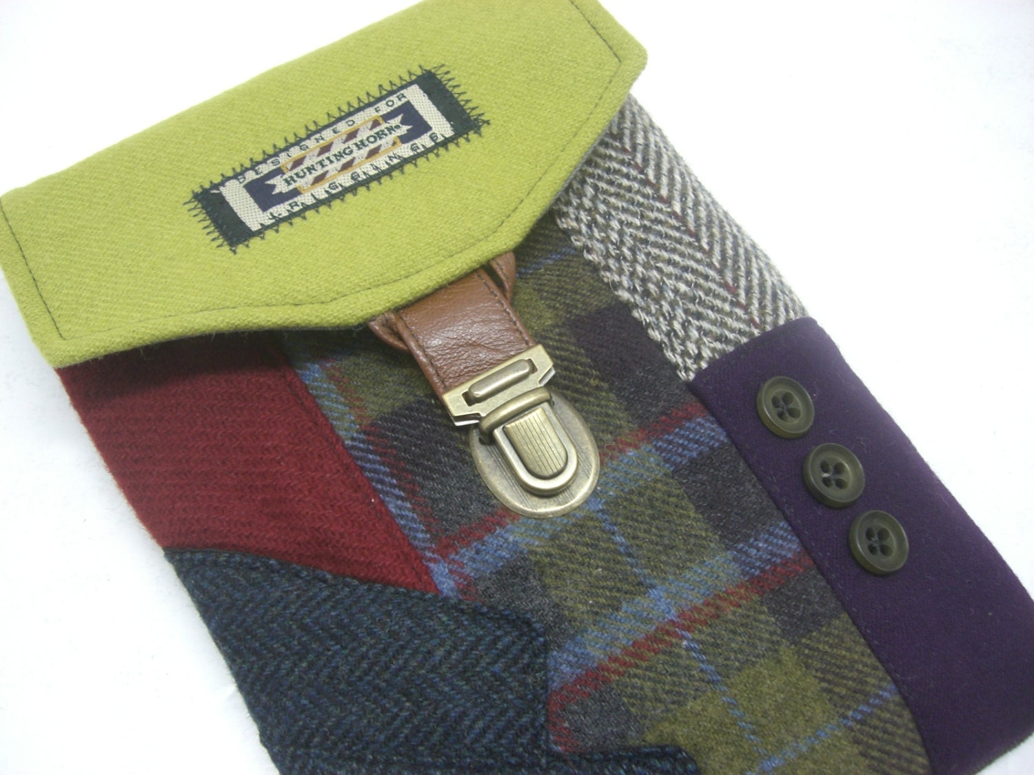 iPad Mini, Nook, Kindle, E reader , tablet, vintage, red, green, purple plaid,  Eco Friendly  Recycled suit coat