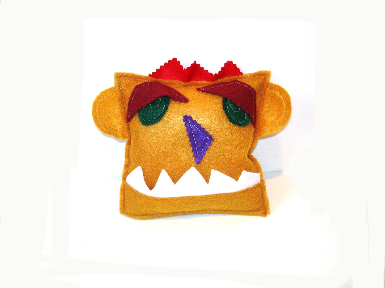 Tooth fairy pillow, mustard felt whimsical silly monster boy girl novelty