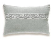 Hand Dyed Linen Pillow with Lace Trim In Grey 12x18 inch Lumbar Cushion Cover FIONA DESIGN