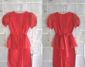 SALE Vintage 1950s Dress 50s Red Fitted Satin Tulle Cocktail Dress Womens Size Extra Small