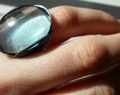 Aqua Blue Glass Ring, Ocean Blue, Sky, Tropical Waters, Recycled Oxidized Silver, Custom Sized, Any Size, Handmade Jewelry, Wire Ring