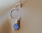Initial Necklace, Sterling Silver, Letter Necklace, Silver Letter, Labradorite, Gemstone Necklace, Personalized Jewelry, Wire Writing