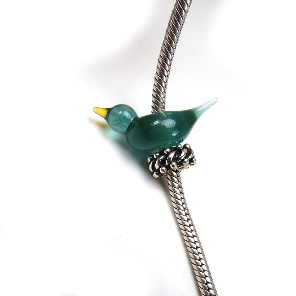 Big Hole Lampwork Glass Bead Blue fits Troll Trollbead Bracelets -  Aqua BHB
