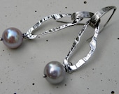 Gray  Lavender Pearls and Sterling Silver Earrings Urban Modern Contemporary Textured Organic