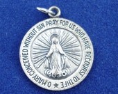 On Sale 25% Off Vintage Sterling Silver Miraculous Medal - LUMIN Silver Virgin Mary Charm RR30
