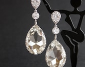 Wedding Jewelry Bridal Earrings Cubic Zirconia with Teardrop Large Clear Swarovski Crystal Silver Posts Wedding Earrings