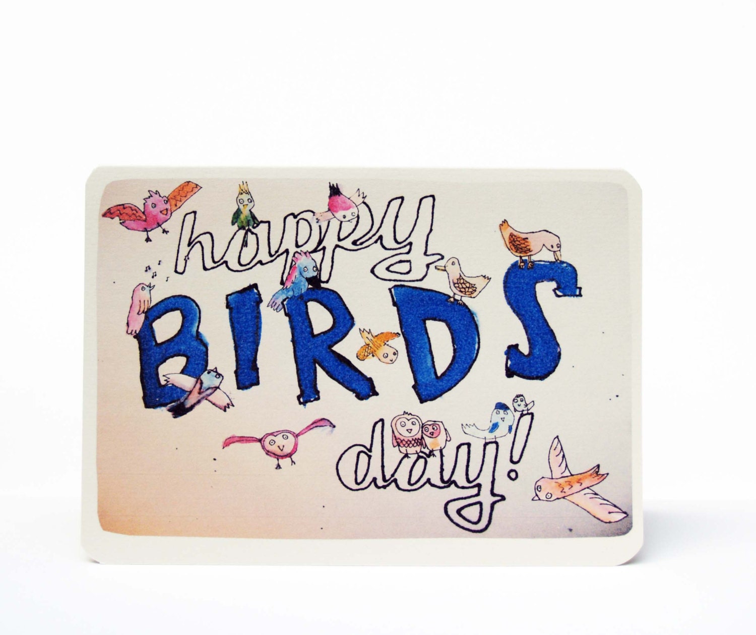 Happy Birds Day Birthday Card - An Original Illustration, 100% recycled, Handmade in Manchester, England
