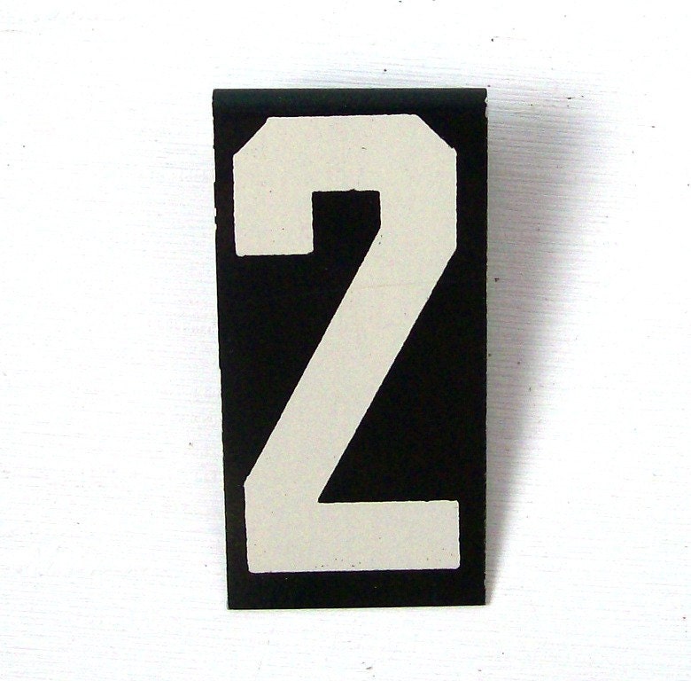 vintage number 2 two metal sign personalized enamel initial black and white small hanging decor industrial style