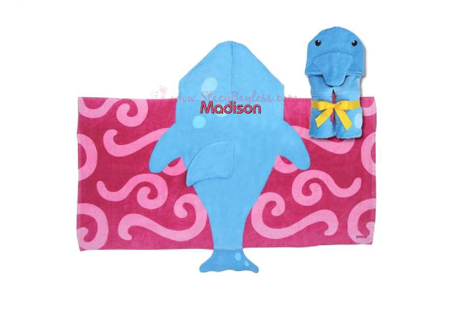 Dolphin Hooded Towel INCLUDES Personalization - Cheaper Shipping - Same Day Shipping