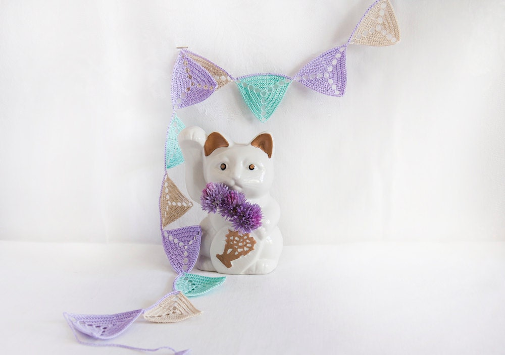 Crochet Triangle Nursery Bunting - Lavender Almond Mint Garland - Baby Room Decor