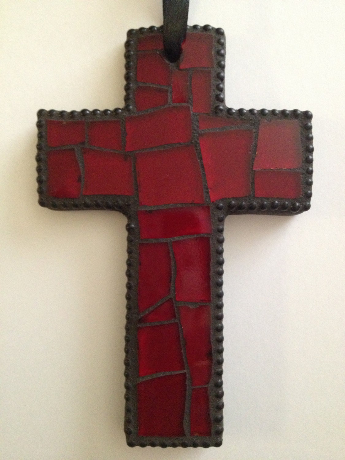 Mosaic Cross - Ruby Red Stained Glass
