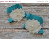 MEMORIAL DAY SALE Baby Sandals - Shabby Chic - Turquoise and Ivory