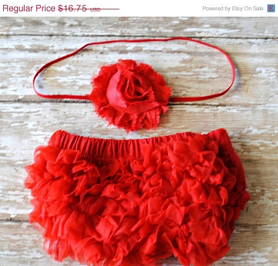 MEMORIAL DAY SALE Baby Bloomers and Headband Set - Red Shabby Chic - Great Photo Prop