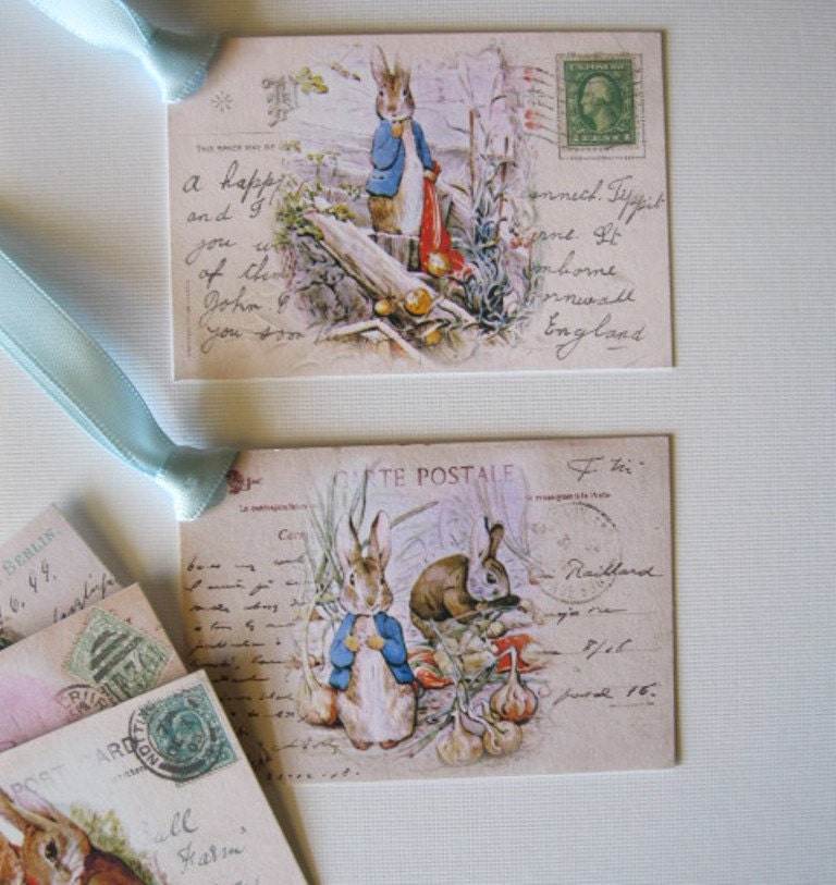 Beatrix Potter Peter Rabbit Gift Tags - Peter Rabbit and Benjamin Bunny - hangtags, gift bag tags - 5 Hangtags - Set 1